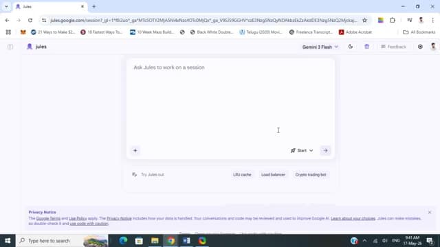Jules 할 일을 적어 보내면 저장소를 받아 작업을 시작하는 화면