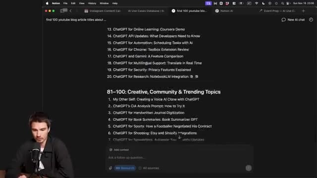 Notion AI 작업공간 자료를 근거로 질문에 답을 받아 문서에 바로 담는 화면